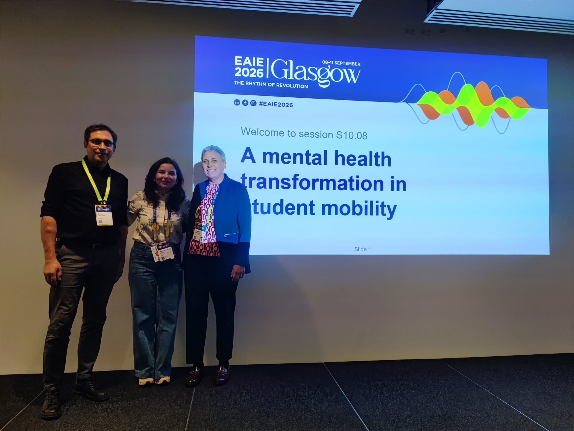 Three speakers at the A Mental Health Transformation in Student Mobility session during the EAIE 2026 conference in Glasgow